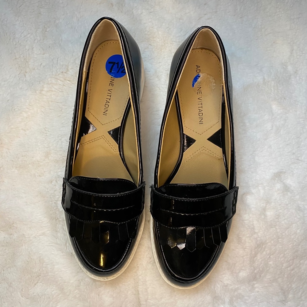 Adrienne Vittadini Black Patent Loafer, Size 7.5